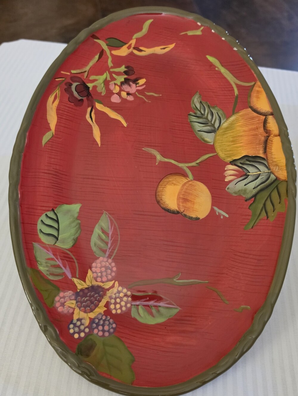 Tracy Fruit & Floral Tray with Olive Rim By The Octavia Home Collection